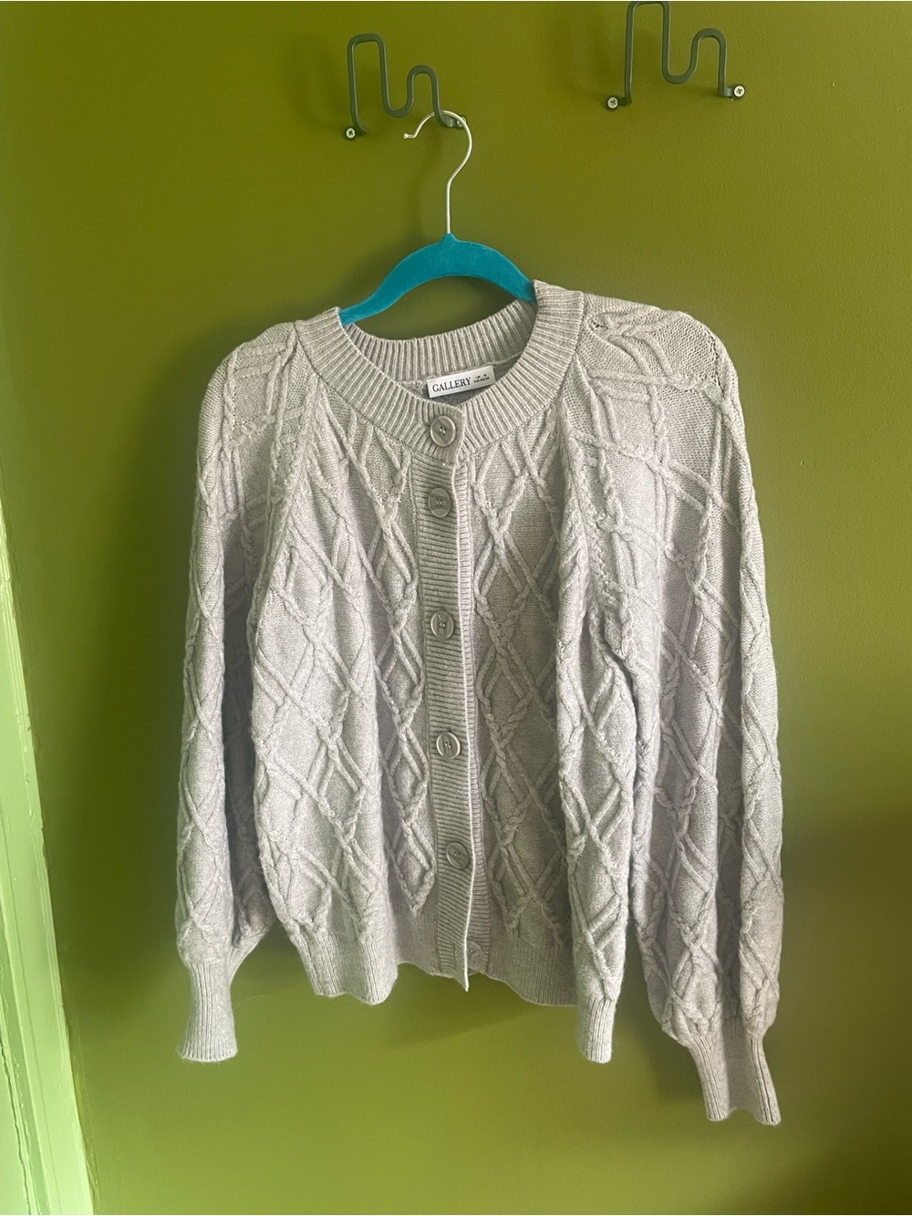 Gallery Light Gray Cable Cardigan with Button Front